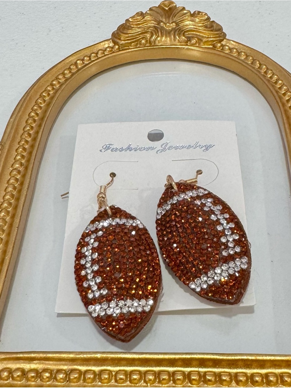 New Fashion Brown Rhinestone Football Style Drop Earrings 1.5 x 2.5